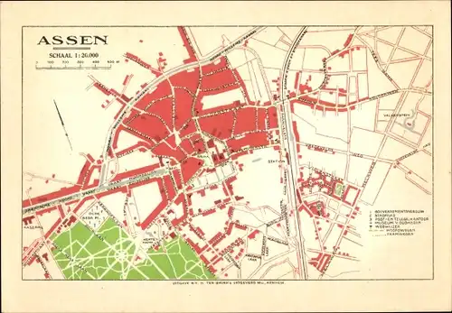 Stadtplan Ak Assen Drenthe Niederlande