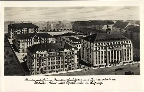 Ak Leipzig in Sachsen, Bundesgeschäftshaus des Arbeiter Turn und Sportbundes, Wohnhäuser