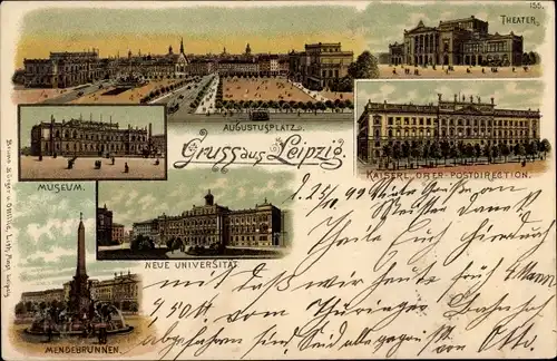 Litho Leipzig in Sachsen, Theater, Augustusplatz, Universität, Bruno Bürger 155