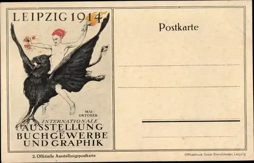 Ak Leipzig in Sachsen, Buchgewerbe und Grafik Ausstellung 1914, Greif, Fackel
