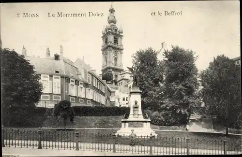 Ak Mons Wallonien Hennegau, le Beffroi et le Monument Dotez