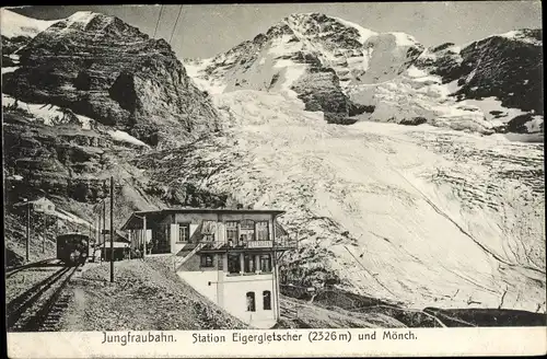 Ak Lauterbrunnen Kanton Bern, Jungfrau, Jungfraubahn, Mönch, Station Eigergletscher