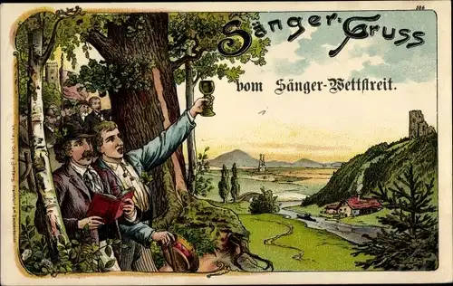 Litho Sängergruß vom Sänger Wettstreit, wandernde Sänger