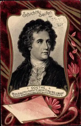 Passepartout Litho Reklame, Georg Schicht Seifenfabrik Aussig, Johann Wolfgang von Goethe