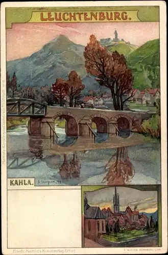 Künstler Litho Stagura, Albert, Kahla in Thüringen, Leuchtenburg, Brückenpartie