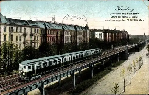 Ak Hamburg Eimsbüttel Harvestehude, Partie auf der Isestraße mit Blick auf die Hochbahn