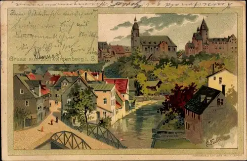 Künstler Litho Ficker, G., Schwarzenberg im Erzgebirge Sachsen, Ortschaft