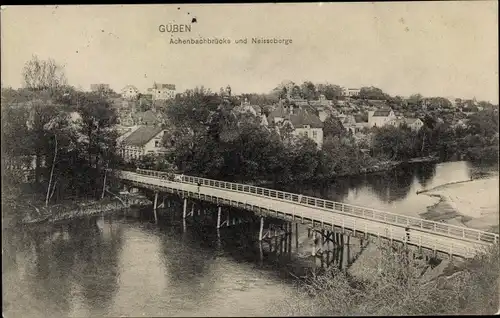 Ak Guben in der Niederlausitz, Achenbachbrücke und Neisseberge