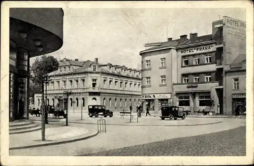 Ak Lázně Poděbrady Bad Podiebrad Region Mittelböhmen, Hotel Praha, Straßenpartie