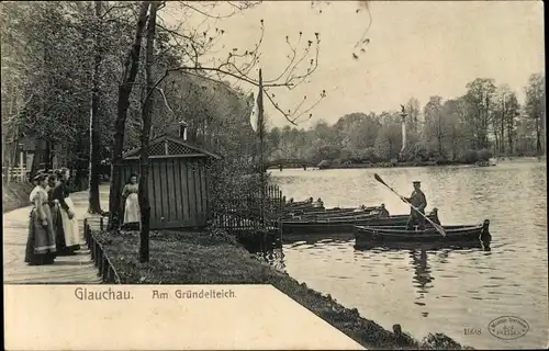 Ak Glauchau in Sachsen, Am Gründelteich
