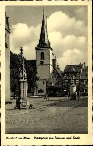 Ak Haßfurt Unterfranken, Marktplatz mit Brunnen und Kirche