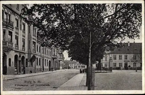 Ak Burg bei Magdeburg, Paradeplatz, Jacobistraße, Hotel Roland