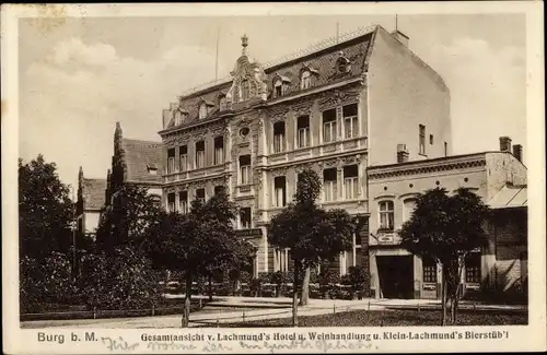 Ak Burg bei Magdeburg, Lachmund's Hotel, Weinhandlung, Bierstübl