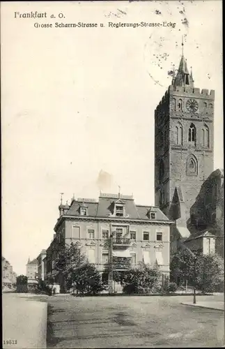 Ak Frankfurt an der Oder, Große Scharrnstraße Ecke Regierungsstraße, Kirchturm