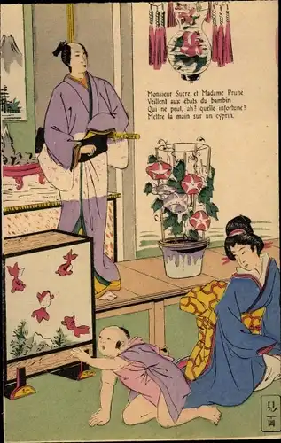 Künstler Ak Japanische Familie, Monsieur Sucre et Madame Prune