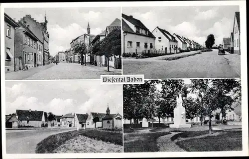 Ak Wiesental Waghäusel, Denkmal, Straßenpartie