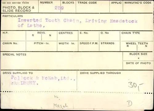 Foto Pollock & MacNab Ltd. Bredbury, Renold Chain, Inverted Tooth Chain, Driving Headstock of Lathe