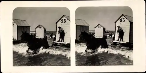 Stereo Foto Nordseebad Norderney Ostfriesland, Strandleben, Badewagen