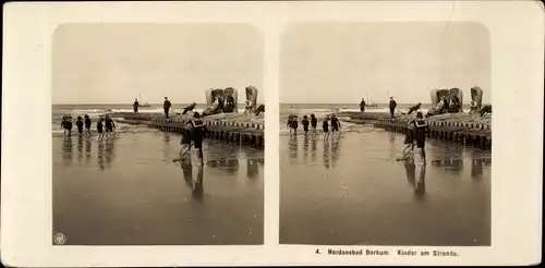 Stereo Foto Nordseebad Borkum in Ostfriesland, Kinder am Strand