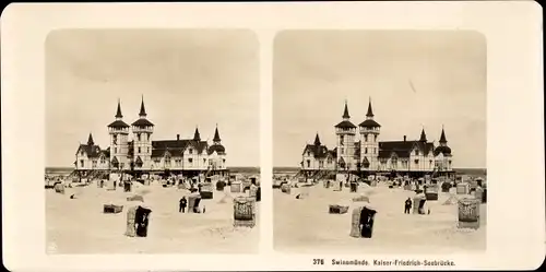 Stereo Foto Świnoujście Swinemünde Pommern, Kaiser Friedrich Seebrücke