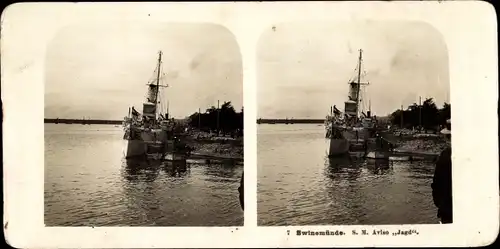 Stereo Foto Świnoujście Swinemünde Pommern, SM Aviso Jagd im Hafen