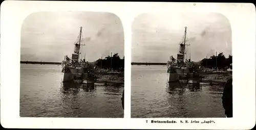 Stereo Foto Świnoujście Swinemünde Pommern, SM Aviso Jagd im Hafen