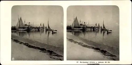 Stereo Foto Wittdün auf Amrum Nordfriesland, An der Landungsbrücke, Segelboot