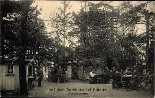 Ak Dresden Schönfeld Weißig Borsberg, Berghotel und Restaurant Borsberg, Aussichtsturm
