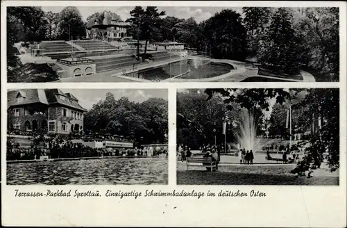 Ak Szprotawa Sprottau Schlesien, Terrassen-Parkbad, Schwimmbadanlage