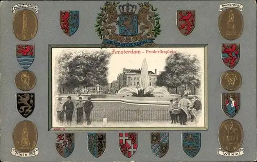 Präge Wappen Ak Amsterdam Nordholland Niederlande, Frederiksplein
