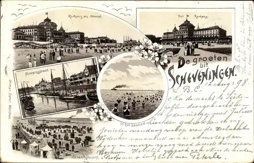 Litho Scheveningen Den Haag Südholland, Kurhaus, Zeebad, Havenstraat, Strandgezicht