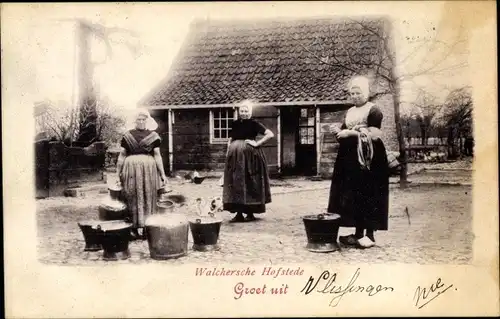 Ak Walcheren Zeeland, Walchersche Hofstede, Frauen in Trachten