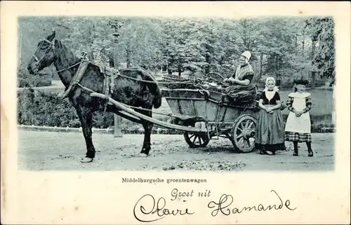 Ak Middelburg Zeeland Niederlande, Groentenwagen, Trachten, Kutsche