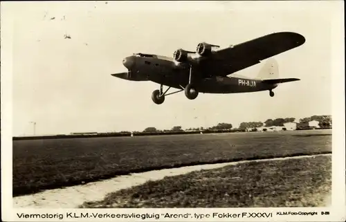 Ak Niederländisches Verkehrsflugzeug, KLM, Fokker F XXXVI