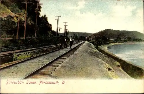 Ak Portsmouth Ohio USA, Suburban Scene, Eisenbahnschienen