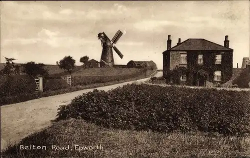 Ak Epworth Doncaster Yorkshire England, Belton Road, Windmühle