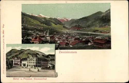 Ak Zweisimmen Kanton Bern, Hotel Simmenthal, Blick auf den Ort