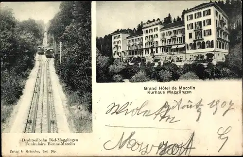 Ak Macolin sur Bienne Magglingen Kanton Bern, Drahtseilbahn, Grand Hotel de Macolin
