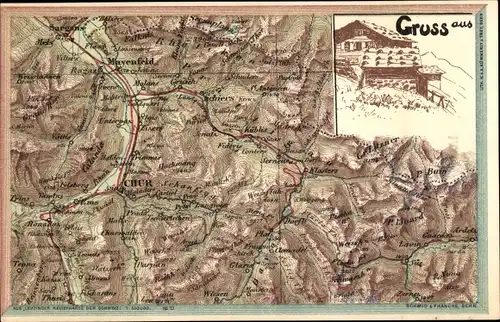 Landkarten Litho Chur Kanton Graubünden, Berghütte, Mavenfeld, Ragaz