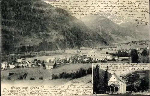 Ak Truns Kanton Graubünden, St. Anna Kapelle, Blick auf den Ort