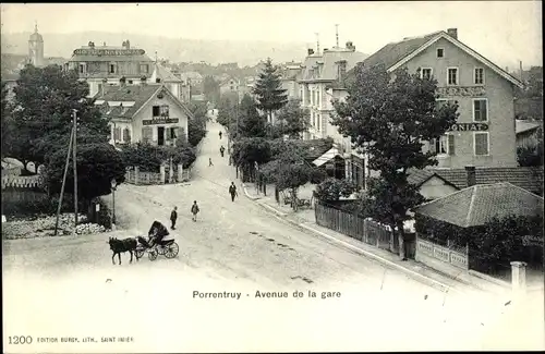 Ak Porrentruy Kt. Jura Schweiz, L'Avenue de la Gare, Restaurant