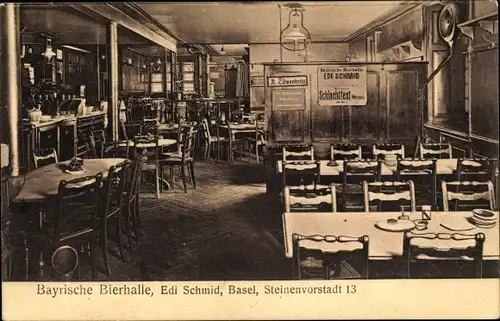 Ak Bâle Basel Stadt Schweiz, Bayrische Bierhalle, Steinenvorstadt 13, Innenansicht