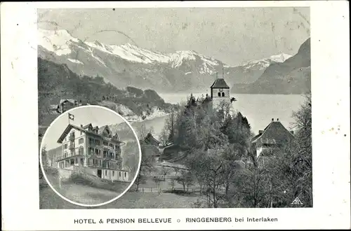Ak Ringgenberg Kanton Bern, Hotel und Pension Bellevue, Blick auf den Ort