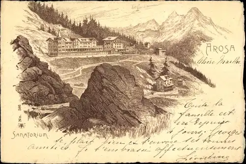 Litho Arosa Kanton Graubünden Schweiz, Blick zum Sanatorium