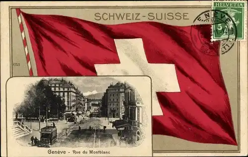 Präge Passepartout Ak Genève Genf Stadt, Rue du Montblanc, Straßenbahn, Hotel Suisse