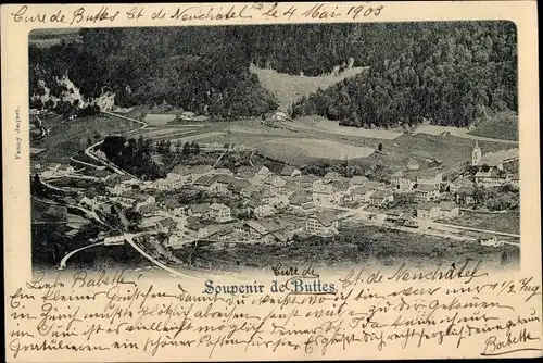 Ak Buttes Kanton Neuenburg, Totalansicht der Ortschaft