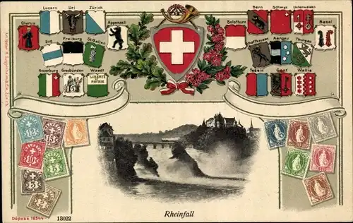 Briefmarken Wappen Ak Rheinfall Kanton Schaffhausen, Kantonalwappen