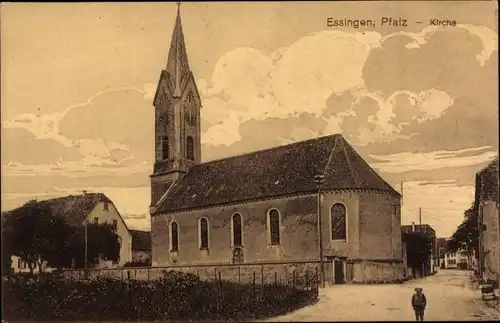 Ak Essingen in der Pfalz, Straßenpartie mit Blick auf die Kirche