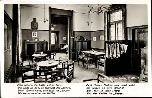 Ak Stuttgart in Württemberg, Konditorei Kaffee Bauer, Kronenstraße 31, Innenansicht