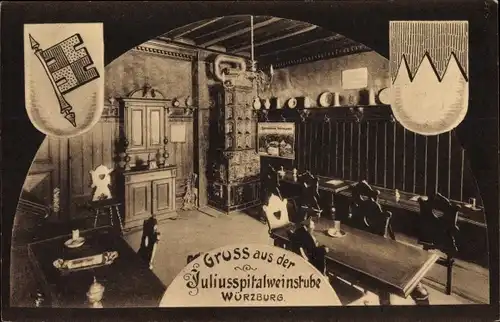 Ak Würzburg am Main Unterfranken, Juliusspital Weinstube, Wappen
